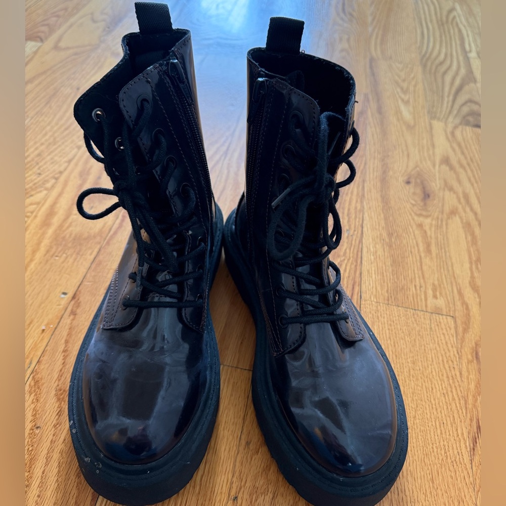 Zara Kids Black Patent Combat Boots